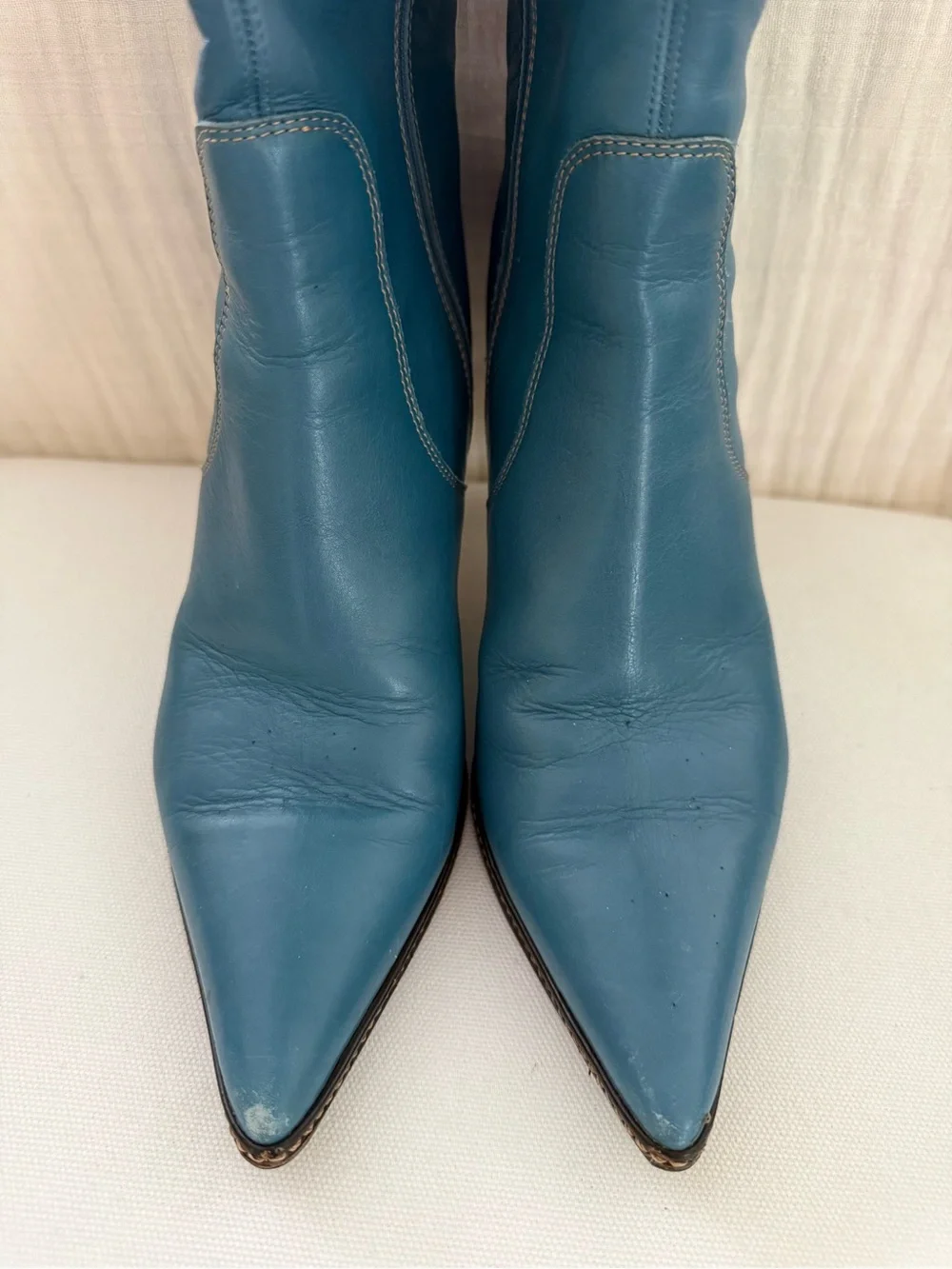 Coach Teal Pointed-Toe Leather Ankle Boots